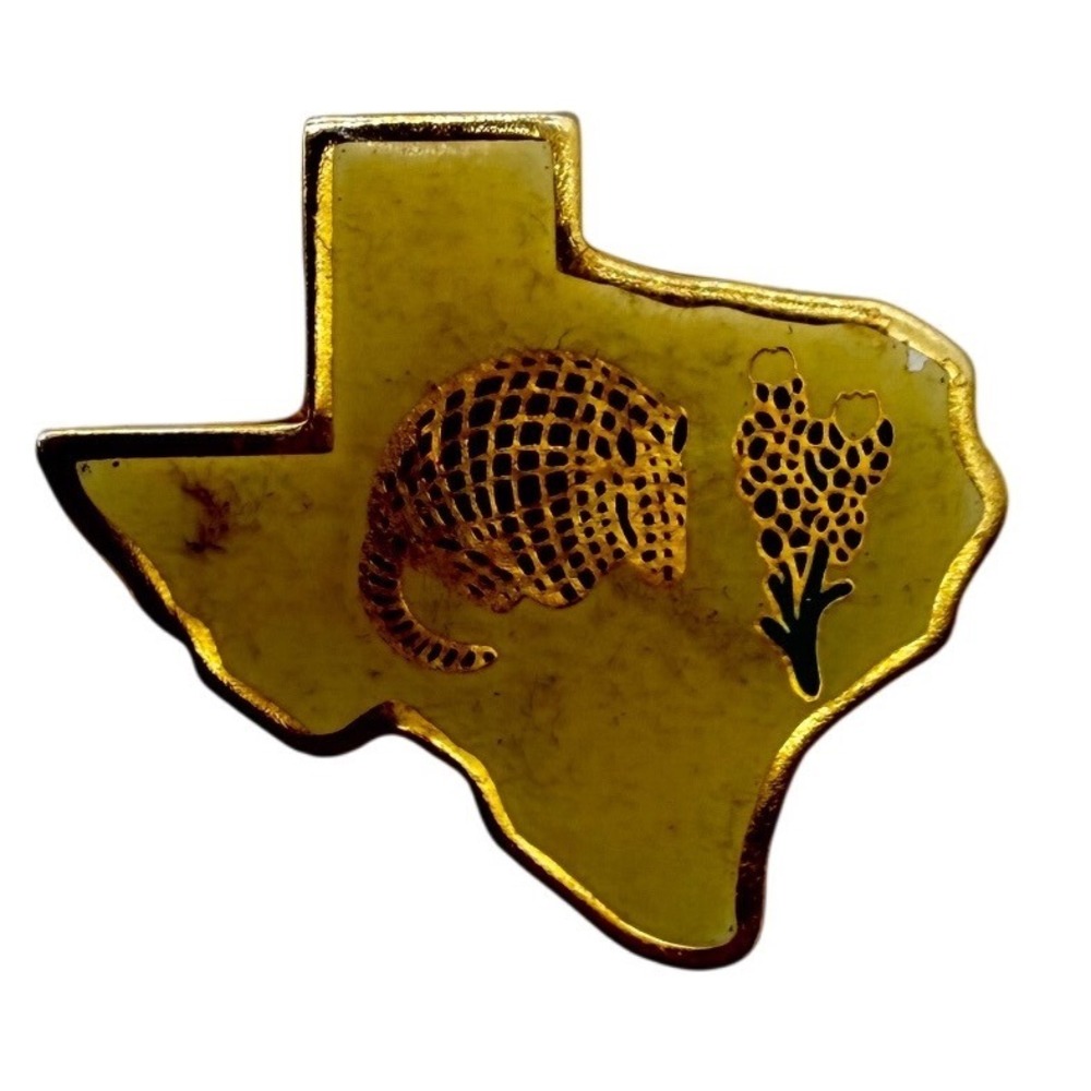 Texas Armadillo Bluebonnet‎ Lapel Pin Gold Tone Souvenir TX State Cute Hat Pin